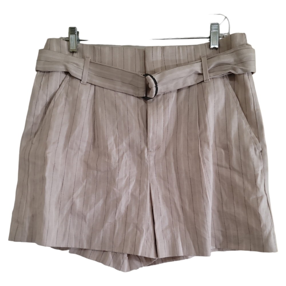 NWT Banana Republic Shorts 12 Linen Cotton Blend Subtle Stripe Belted High Rise